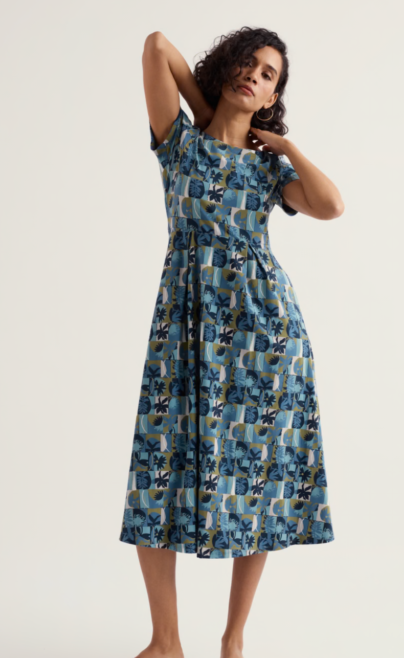 Veronica Dress-Floral Splice Sardine