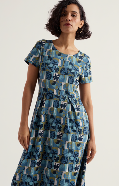 Veronica Dress-Floral Splice Sardine