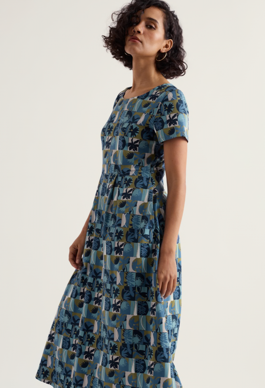 Veronica Dress-Floral Splice Sardine