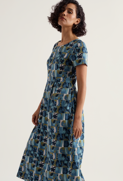 Veronica Dress-Floral Splice Sardine