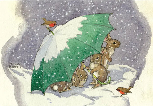 Wenskaart Kerst Konijntjes in de sneeuw