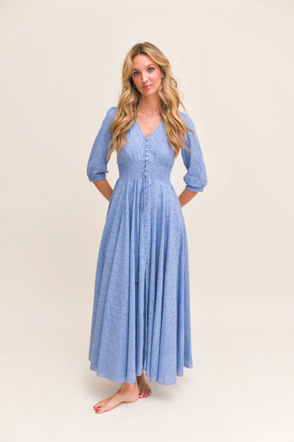 SOL EMBROIDERED BLUE INDIANA MAXI DRESS