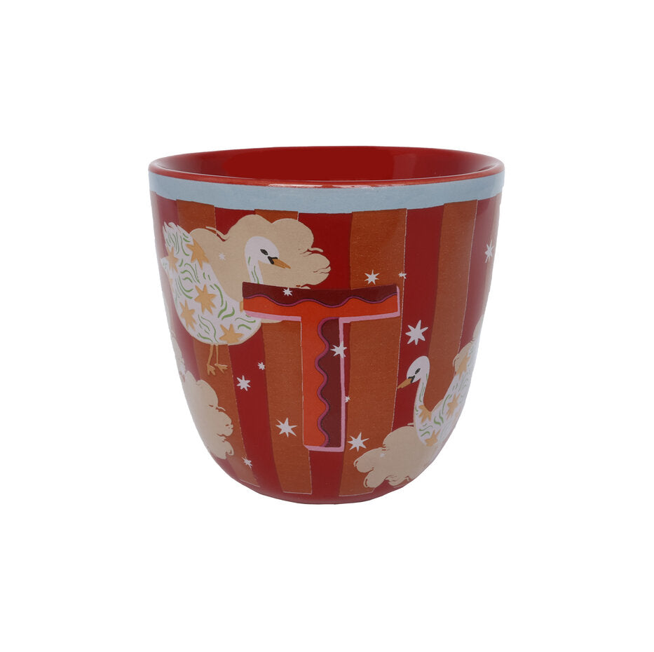 Gave beker  met letter T  en print 