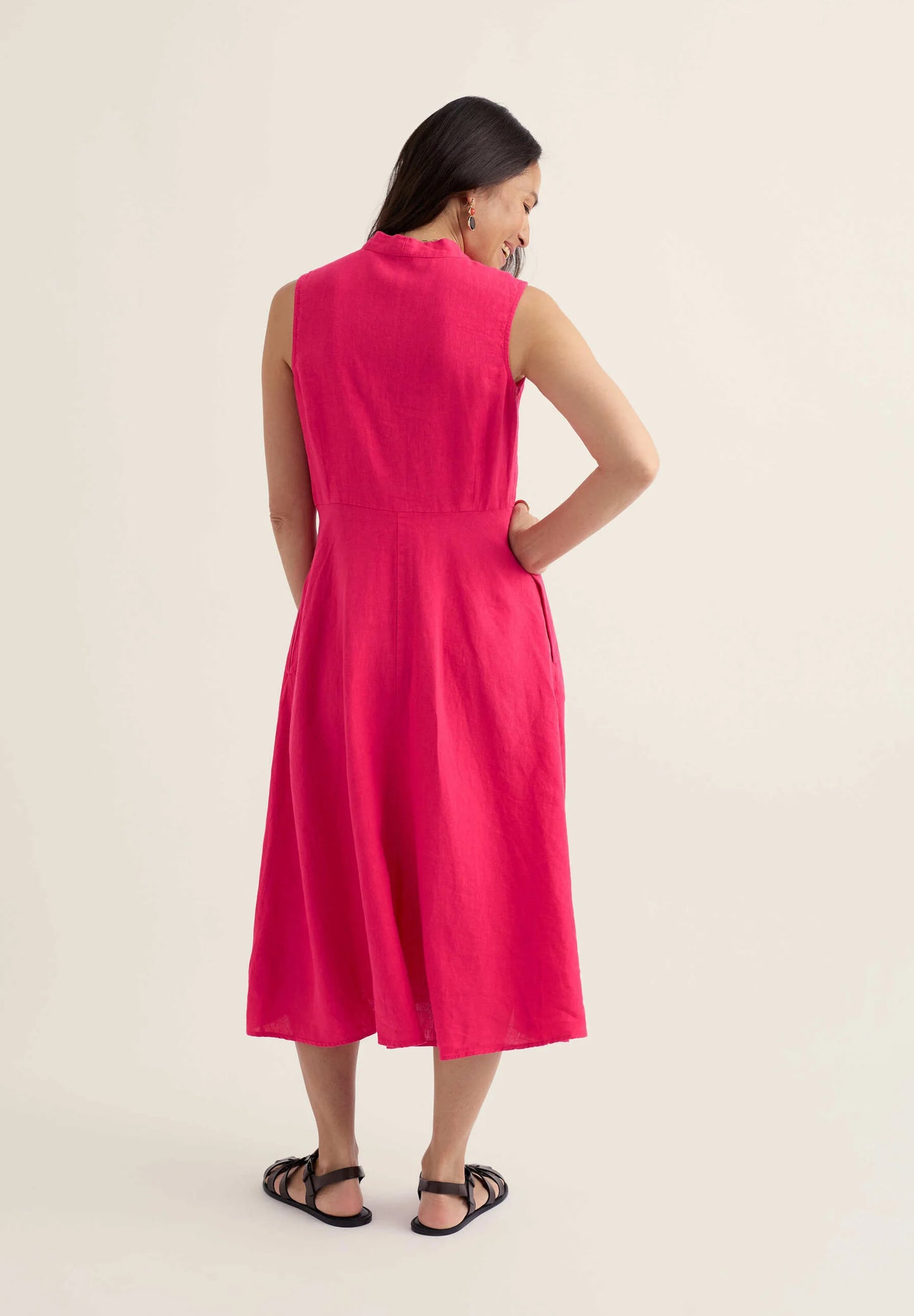 Sleeveless Carved Wood Dress Regular Bright Radish