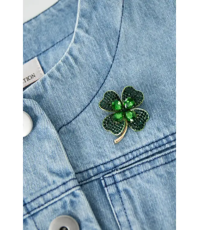 Broche klavertje groen