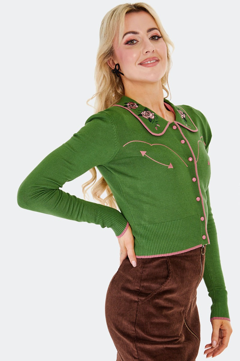 Western  Style  Rose  Embroidered Cardigan