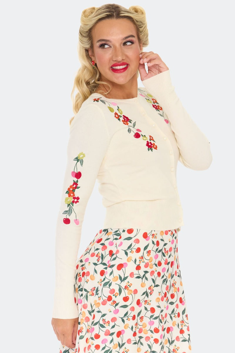 Floral Cherry Embroidered Cardigan FLORAL CHERRY