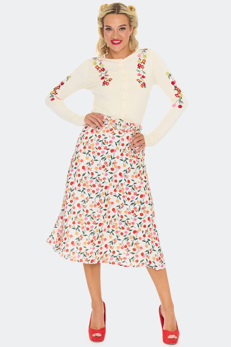 Floral Cherry Embroidered Cardigan FLORAL CHERRY