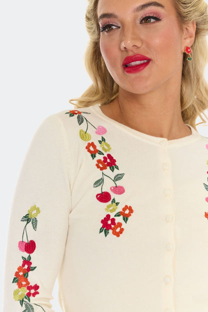 Floral Cherry Embroidered Cardigan FLORAL CHERRY