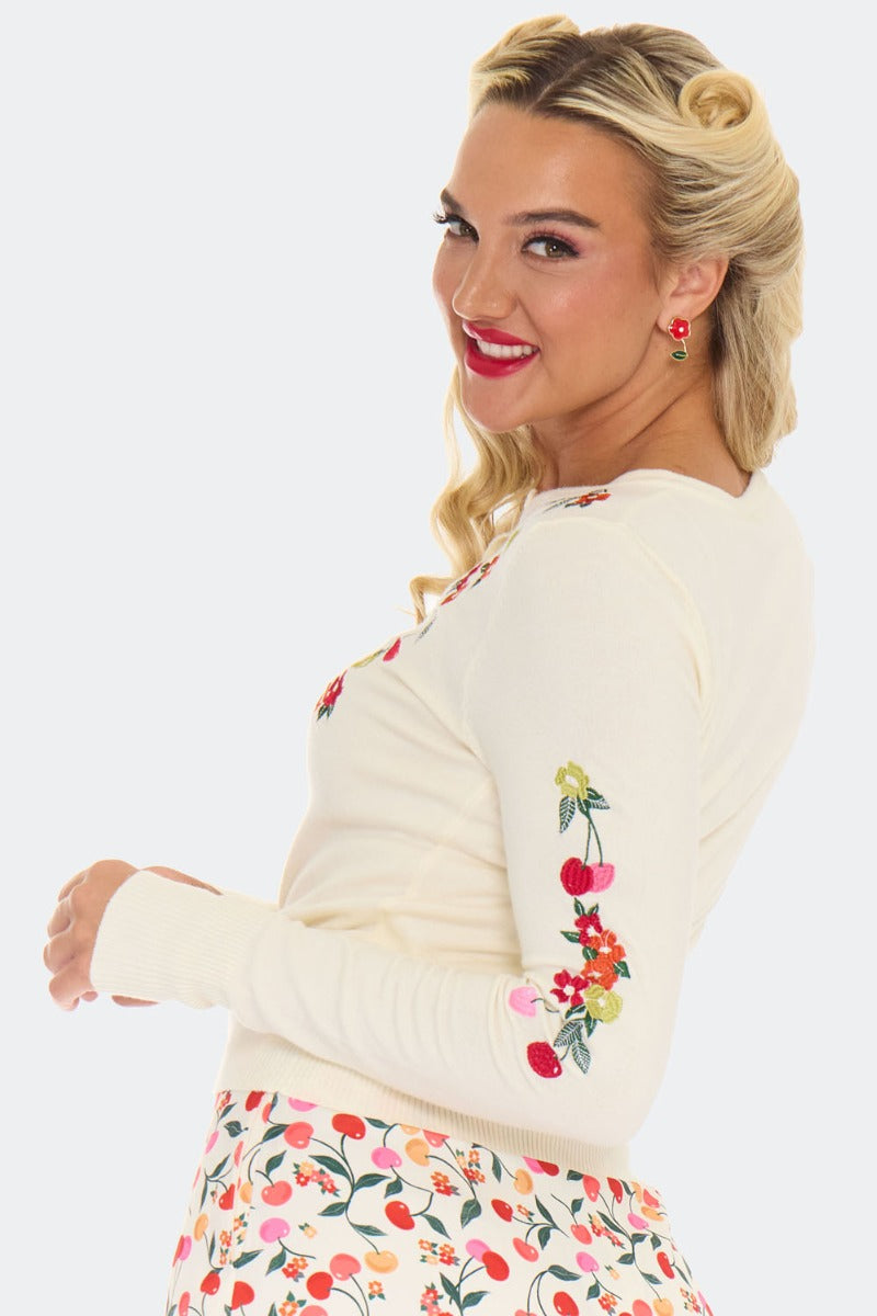 Floral Cherry Embroidered Cardigan FLORAL CHERRY