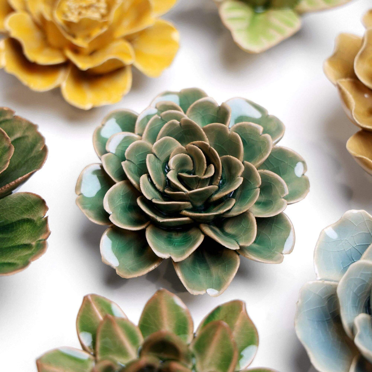 Wedding Boho Ceramic Flower Wall Decor Green Rose - SoMuch Fashion
