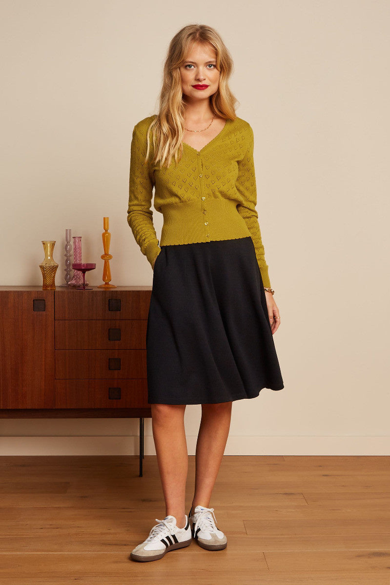 Cardi V Heart Ajour  Curry Yellow