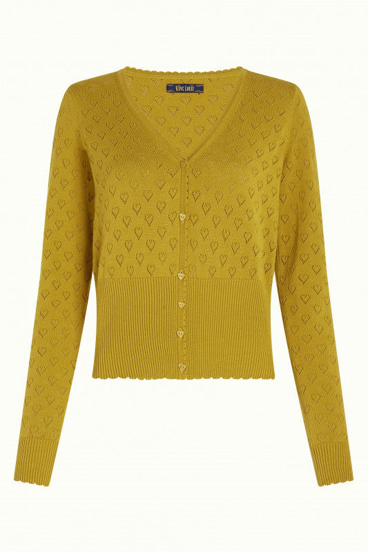 Cardi V Heart Ajour  Curry Yellow