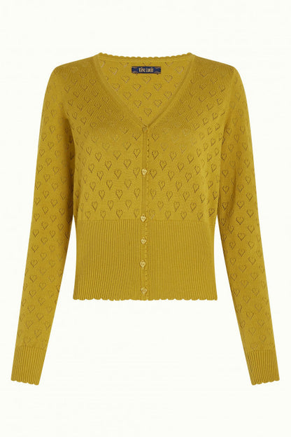 Cardi V Heart Ajour  Curry Yellow