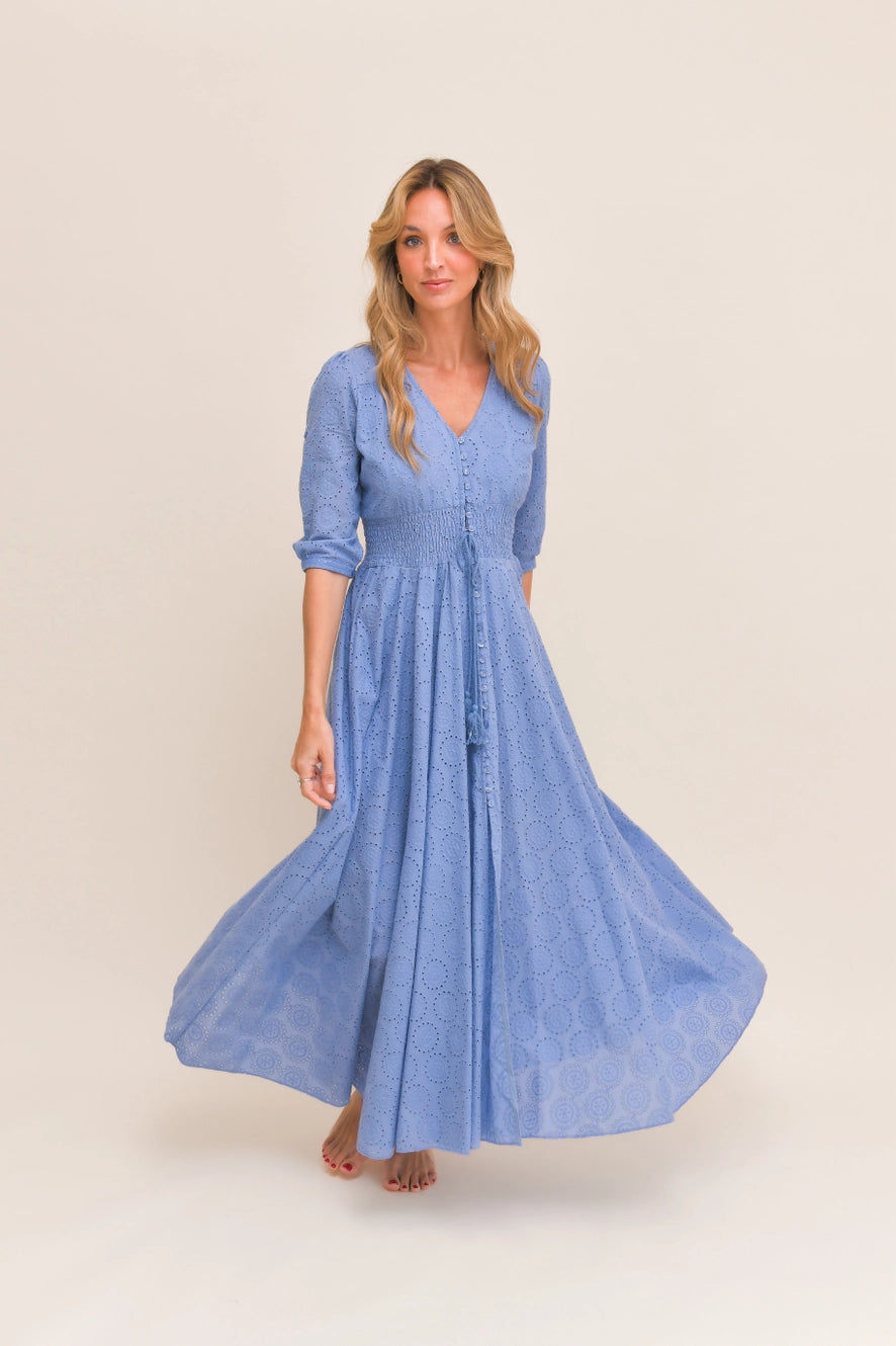 SOL EMBROIDERED BLUE INDIANA MAXI DRESS