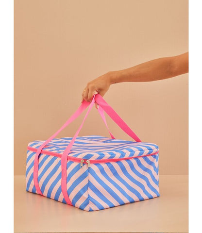 Cooler Bag with Pink and Blue Striped Print