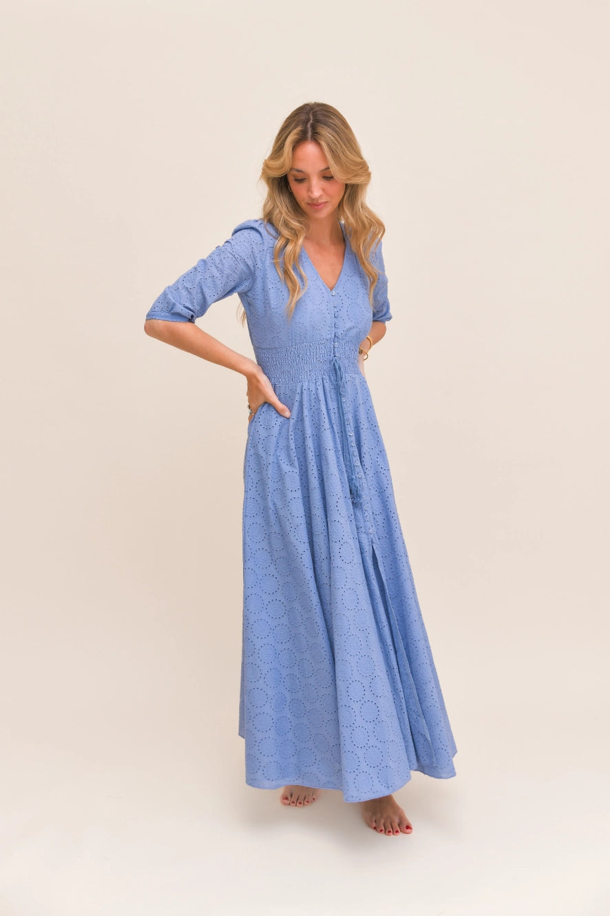 SOL EMBROIDERED BLUE INDIANA MAXI DRESS