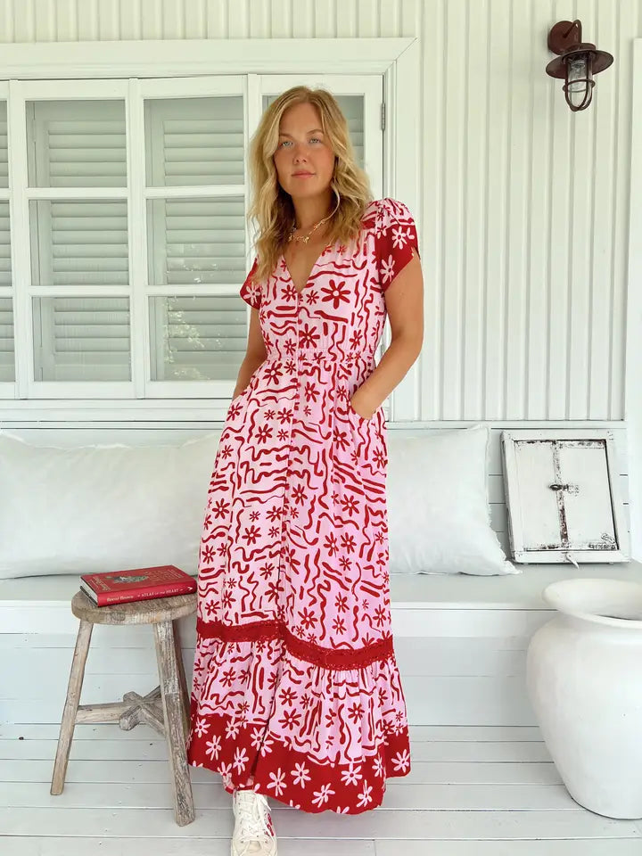 Strawberry Spritz Carmen Maxi Dress