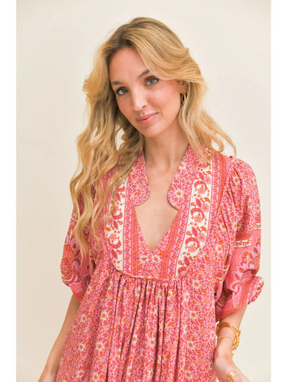 Strawberries and Cream Print Boheme Midi
