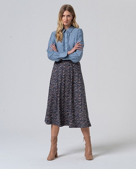 Flared Midi Rok Azul