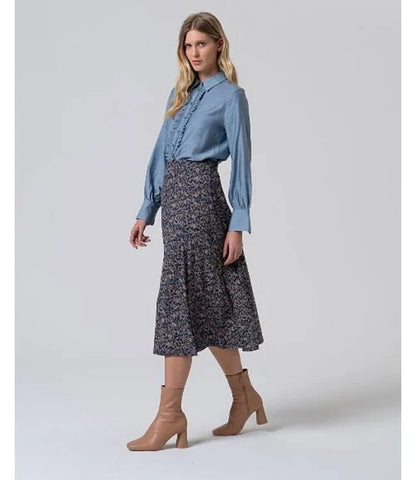 Flared Midi Rok Azul