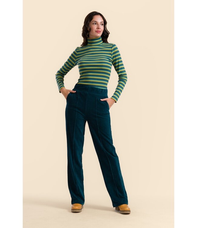 Hailey  Pants Rib Velour  Petrol