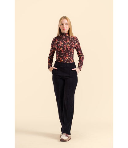 Hailey Pants Rib Velour  Zwart