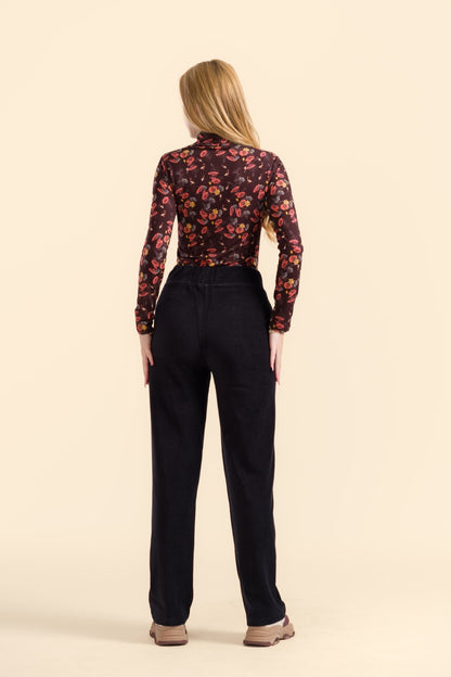 Hailey Pants Rib Velour  Zwart