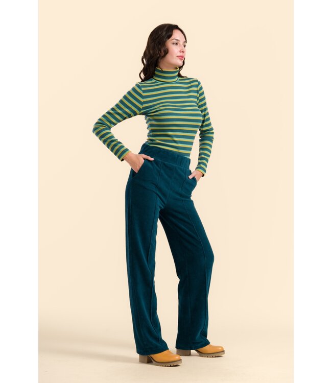 Hailey  Pants Rib Velour  Petrol
