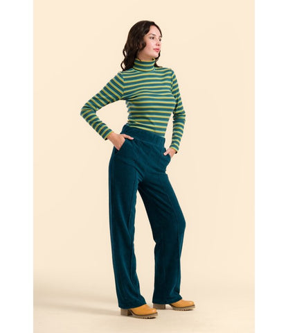 Hailey  Pants Rib Velour  Petrol