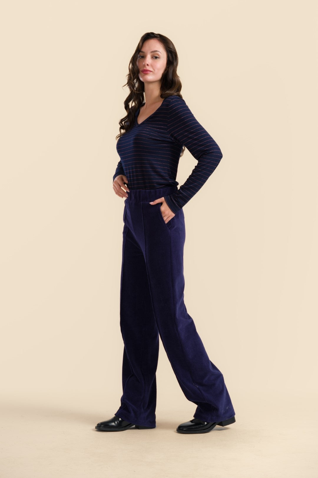 Hailey  Pants Rib Velours  Navy
