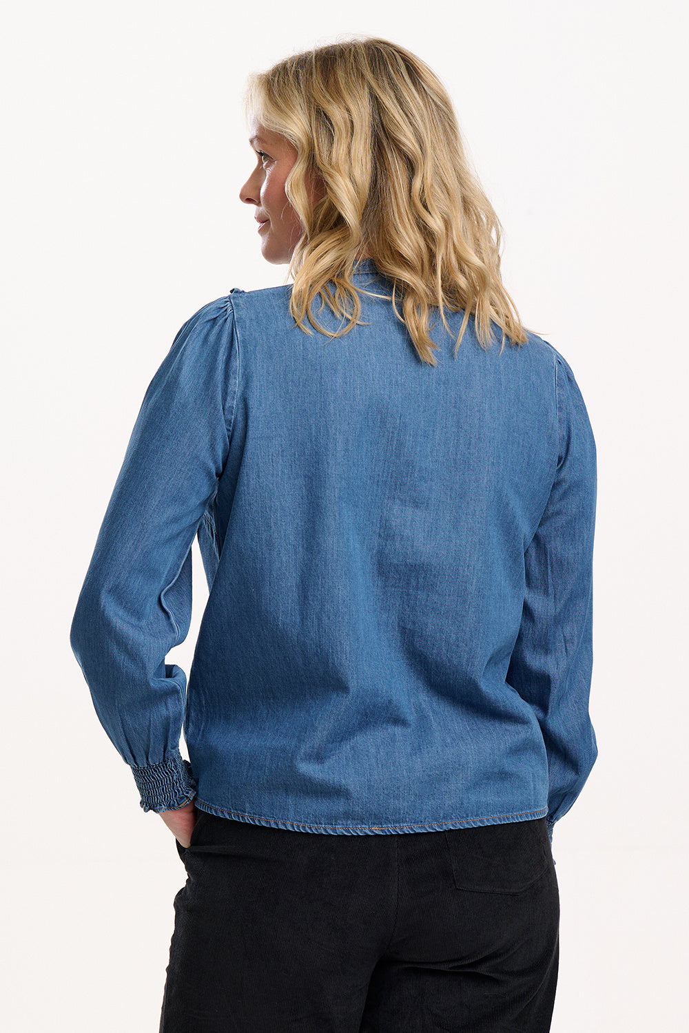 HEIDI FRILL SHIRT  WASHED BLUE
