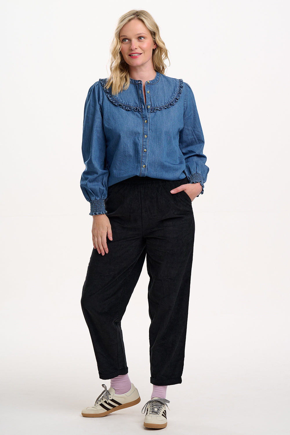 HEIDI FRILL SHIRT  WASHED BLUE