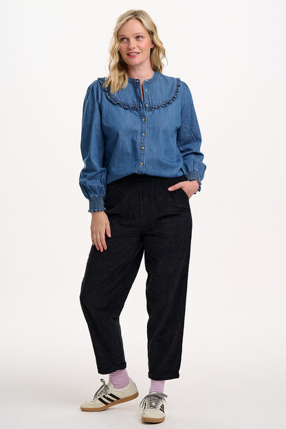 HEIDI FRILL SHIRT  WASHED BLUE