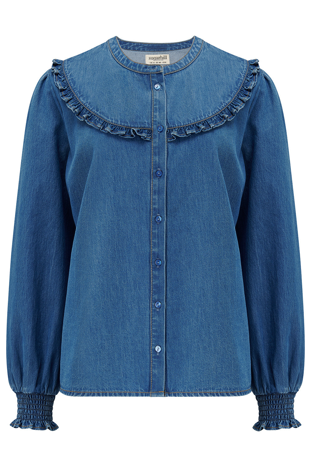 HEIDI FRILL SHIRT  WASHED BLUE