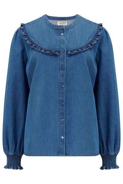 HEIDI FRILL SHIRT  WASHED BLUE