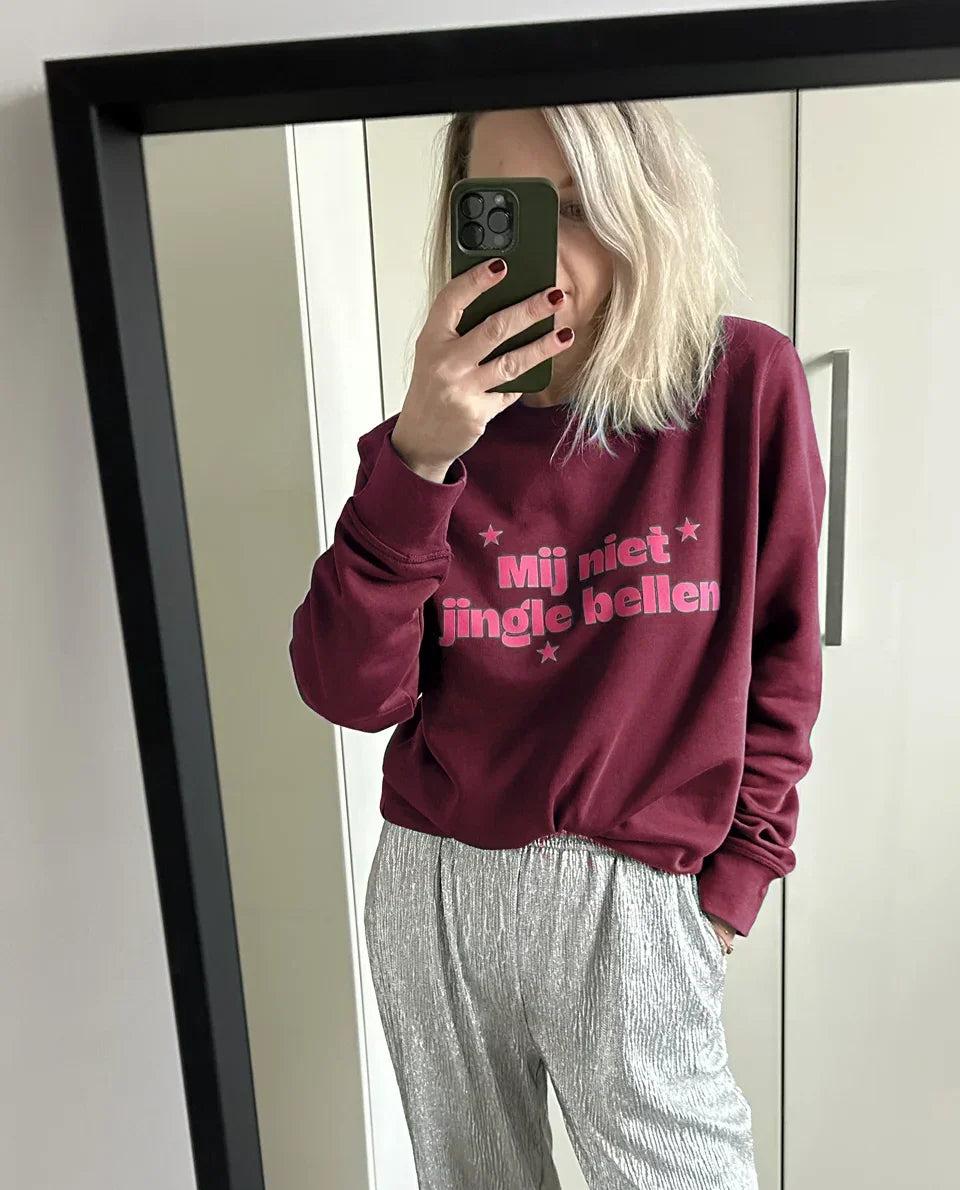 Kersttrui mij niet jingle bellen burgundy - SoMuch Fashion