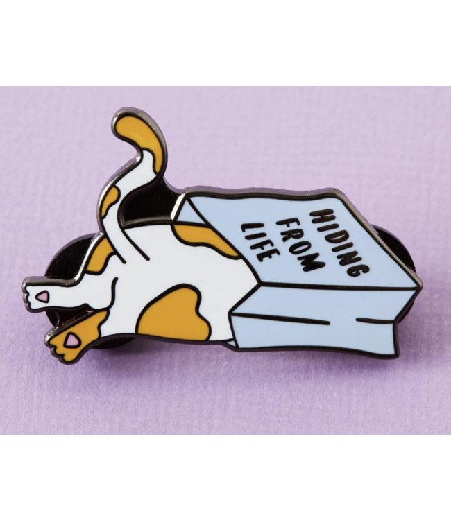 Hiding from Life Cat Enamel Pin