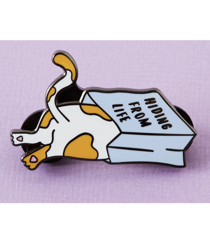 Hiding from Life Cat Enamel Pin