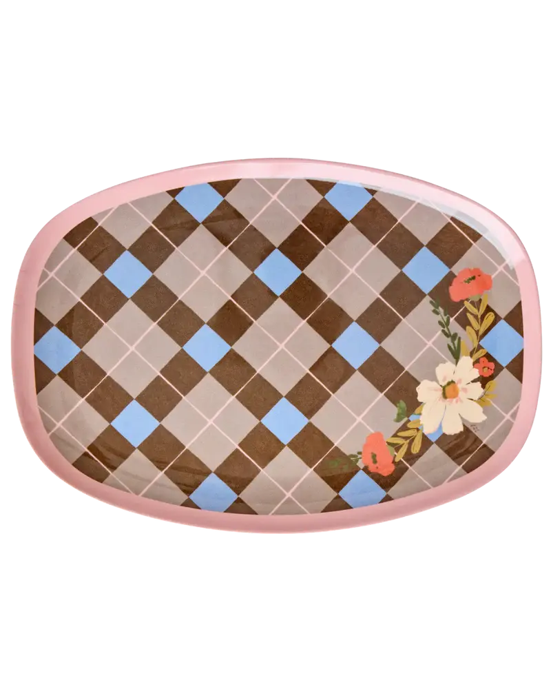 Large Rectangular Dinner Plate - Brown - Gorgeous Tile Print