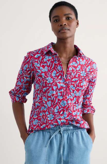 Larissa Shirt in GOTS-Certified Organic Cotton- Collaged Floral Scarlet