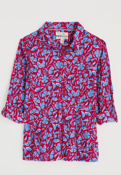 Larissa Shirt in GOTS-Certified Organic Cotton- Collaged Floral Scarlet