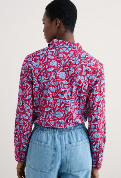 Larissa Shirt in GOTS-Certified Organic Cotton- Collaged Floral Scarlet