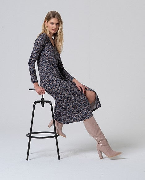 Long V Neck Dress  Azul