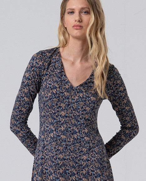 Long V Neck Dress  Azul