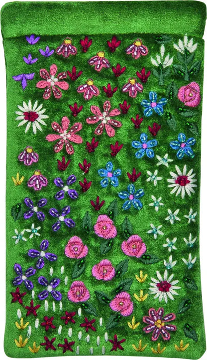 Brillenkoker van fluweel met broderie (10 x 18 cm) met knipsluiting