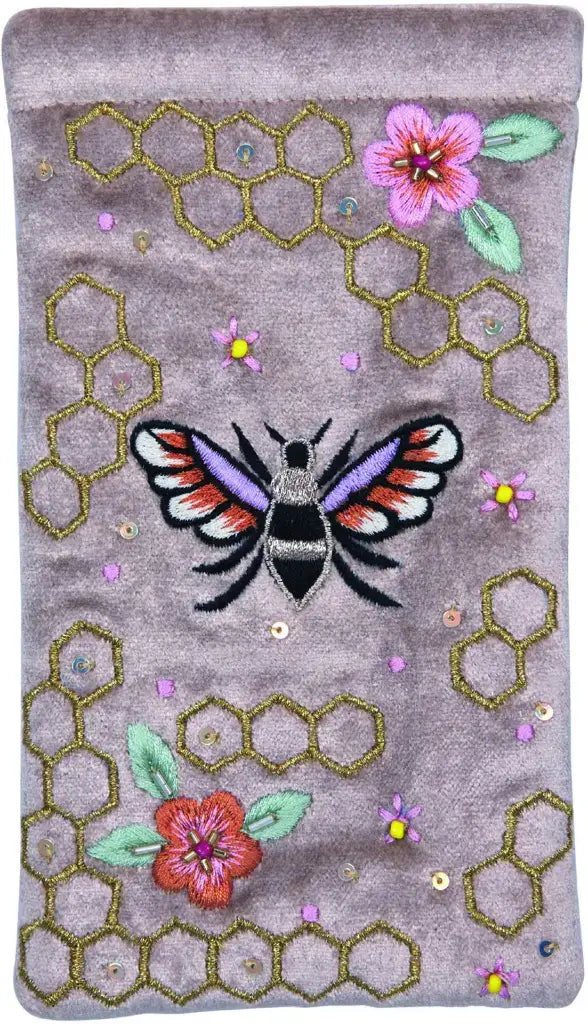 Brillenkoker van fluweel met broderie (10 x 18 cm) met knipsluiting