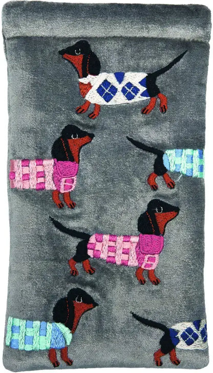 Brillenkoker van fluweel met broderie (10 x 18 cm) met knipsluiting