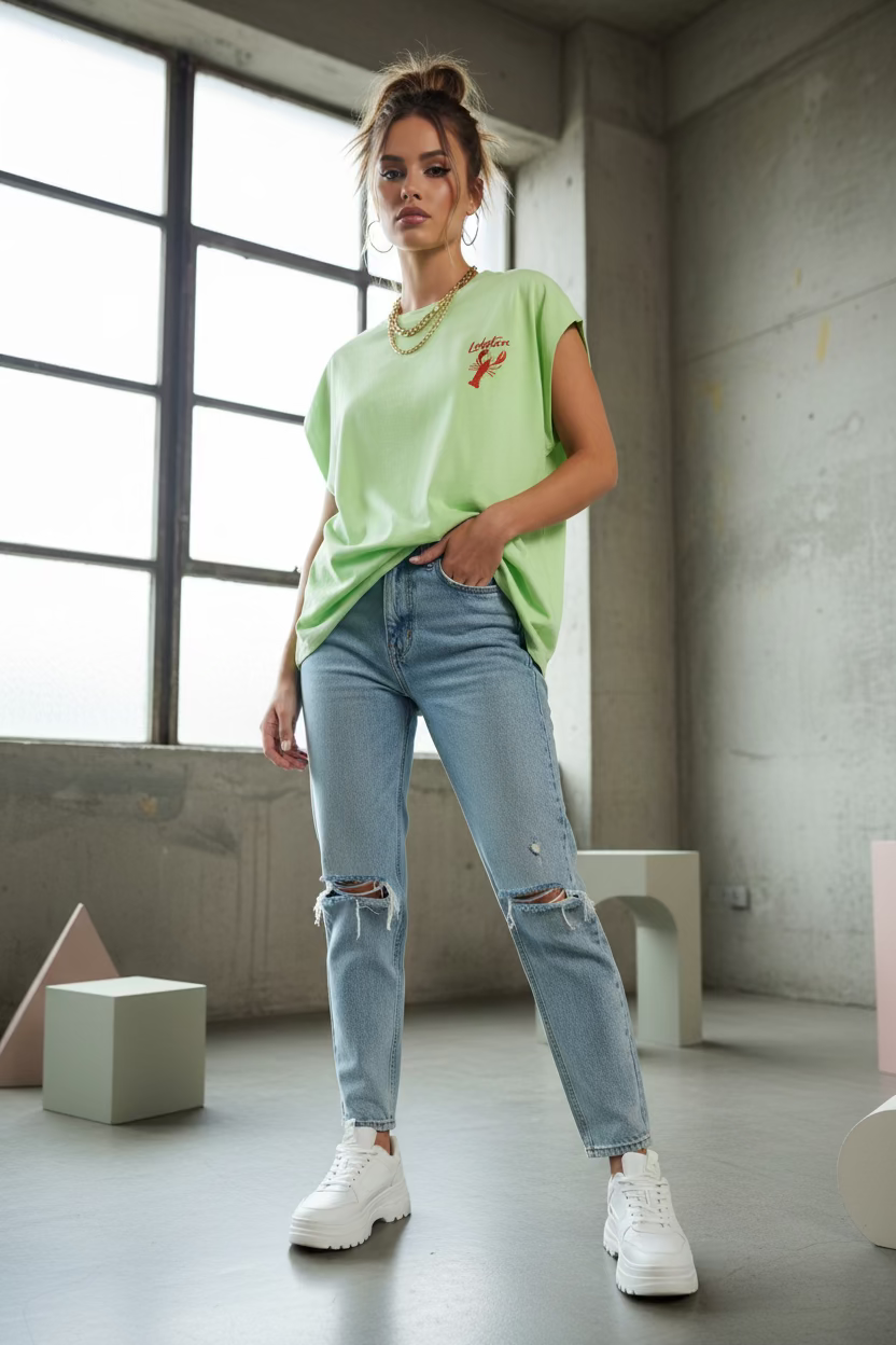 shirt met loster in mint groen 