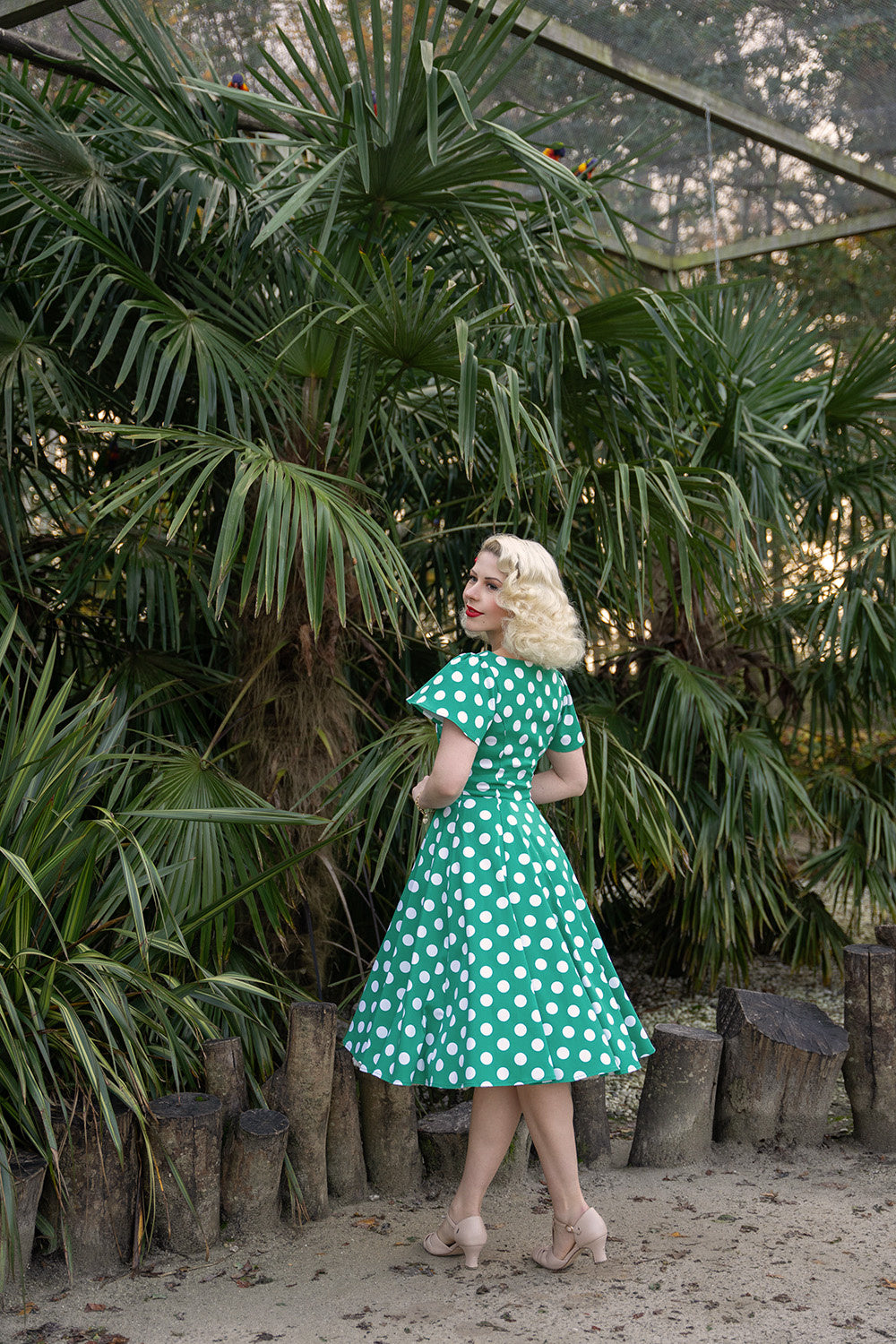 Nina Polka Dot Swing dress   Groen